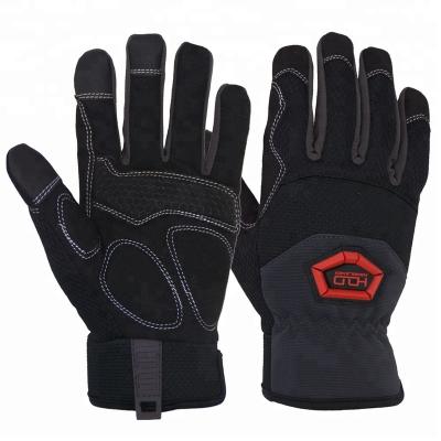 China Anti-Vibration Black Touch Screen Vibration-Resistant Synthetic Leather Custom Industrial Mechanics Work Gloves for sale