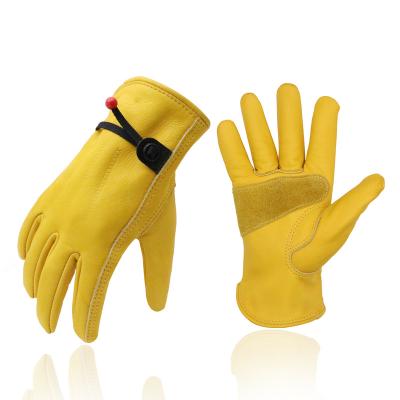 China Lightweight Work Glove Yellow PRI Grain Custom Cowhide Reinforced Palm Driver Construction Protection Safety Working Leather Gloves for sale