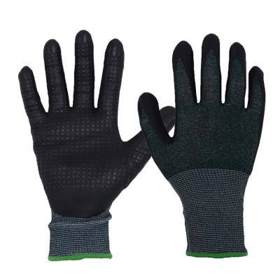 China PRI Dipping Working Gloves / Nitrile Diddping Gloves / Winter Gloves Dark Green Coating Steel Gloves PVC Dipping Dotted Large Palm Grip , 18 Gauge Nitrile Dipping Gloves Cut Level 3 basically for sale