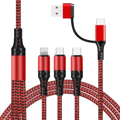 China MP3/MP4 player nylon Five-in-One mobile phone fast charging data cable is durable and can charge three lines of data at the same time A127 for sale