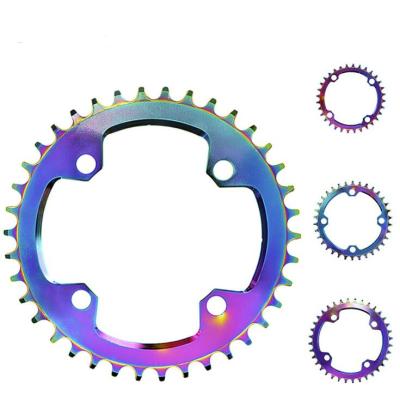 China Mountain Bikes Mountain MTB XC cycle crankset mutli color rainbow alloy 6061 32 34 36 38T BCD chainwheelpositive&negativ teeth 104 for sale