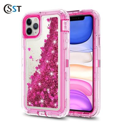 China Big Glitter Anti-fall Liquid Anti Quicksand Running Good Quality Phone Case Yellow For iPhone 11pro/11 Pro Max for sale