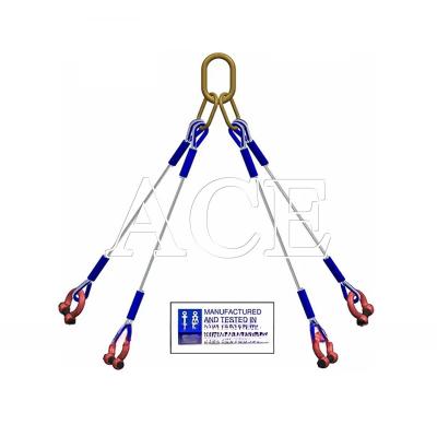 China 10 ton hefvermogen gegalvaniseerde sling kabel 4 poten offshore container stalen beklede draad touw sling DNV 2.7-1 standaard Te koop