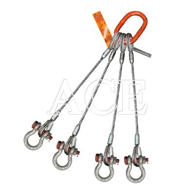 China Lifting Eye Type Flat Eye DNV 2.7-1 Standard Stainless Steel Cable Wire Rope Sling 4 or 5 Legs for Offshore Container Orange for sale