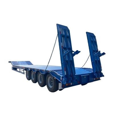 China 12489 x 2480 x 1530mm 2/3 Axles Carbon Steel Extendable Lowbed Lowboy Flatbed Semi Truck Trailer for Max Payload 20-100 Ton for sale