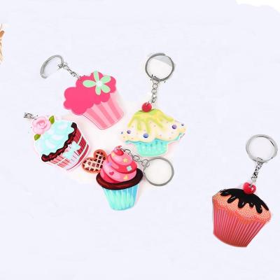 China Popular Plastic Cake Strawberry Watermelon Fruit Macaron Metal UV Printing Key Chain New For Gift Hard Material for sale