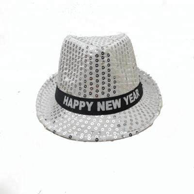 China Hip Hop Striped Hat Happy New Year Led Hat Adults Flashing Sequins Party Led Hat for sale