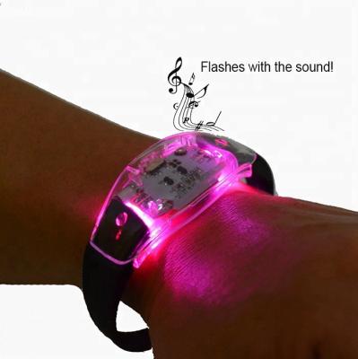 China Promotional Gifts Silicone Led Sound Wristband Flashing Light Up Party Wristband For Pink Black for sale