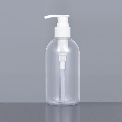 China Personal Care 250ml 8oz Amber Clear Round Lotion Pump PET White Plastic Bottle for sale