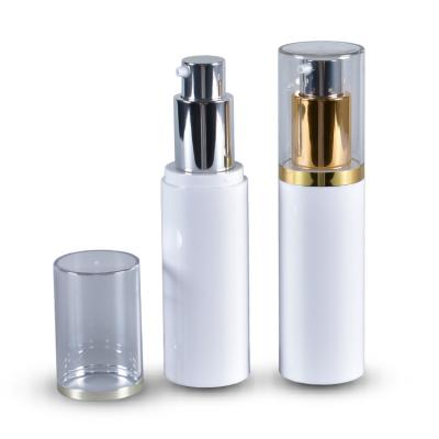 China Luxury Personal Care PET Pump Lotion 15ml 30ml 50ml Milky White Airless Bottle With Gold Cap for sale