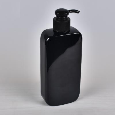 China Square Black Personal Care 300ml PET Bottle Lotion Pump Bottle For Shampoo for sale