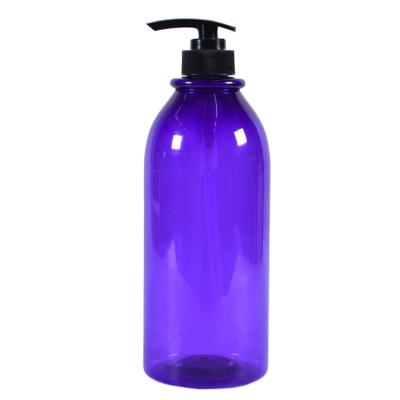 China Luxury Boston Round Personal Care PET 1l Lotion 1000ml Plastic Pump Bottle For Shampoo for sale