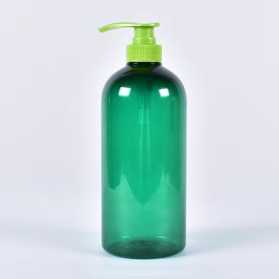 China Personal Care 1000ml Empty Green Transparent PET Shampoo Lotion Pump Bottle for sale