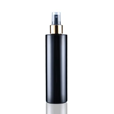 China Matte Black Personal Care 250ml PET Gold Plastic Printing Spray Bottle With Fine Mist Sprayer Pump for sale