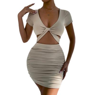 China 2022 Anti-Static Women's Fashion V-Neck Package Sexy Deep V-Neck Summer Dress Clubwear Casual Deep V-neck Package Hips Beach Dress For Female for sale