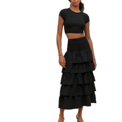 China 2022 Factory Custom Women's Summer Fashion Skirts Anti-Static Pleats Skirts Black Layers Ruffles Casual Loose Women Clothes for sale