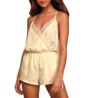 China 2022 Summers New Solid Color Lace Strap Retro V-Neck Dress One-Piece Overalls Short Loose Sweet Sexy Anti-Static Beach Party for sale