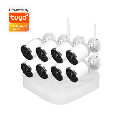 China Hot Selling TUYA NIGHT VISION H.265 1080P 8CH Bullet HD 2.0 MP Wireless NVR Plug & Play Kits With IP66 Cameras for sale