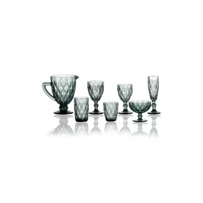 China Retro crystal glass color relief wine juice creative cup goblet wine glass set wholesale for sale