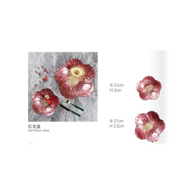 China Art Decor Quality Assured Round Red Flower Dinner Dishes Large For Factory Supply for sale