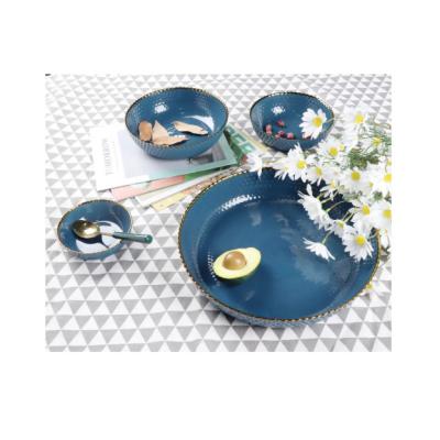 China Charger Glass Dishes Art Decor Cobalt Dinner Fruit Blue Concave Convex Shading Decorative Dish for sale