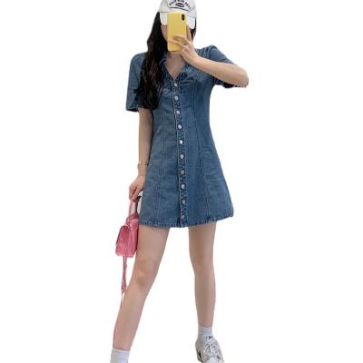 China Women's Breathable Waist Short Women's Dress Summer V-neck Casual Jeans Women's Dress for sale