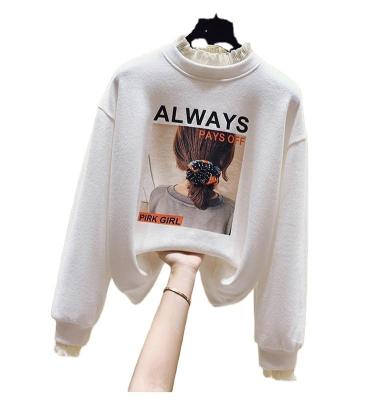 China Warm Winter Anti-wrinkle Fleece Women's Patchwork Lace Hoodie Loose Casual Long Sleeve Hoodie for sale