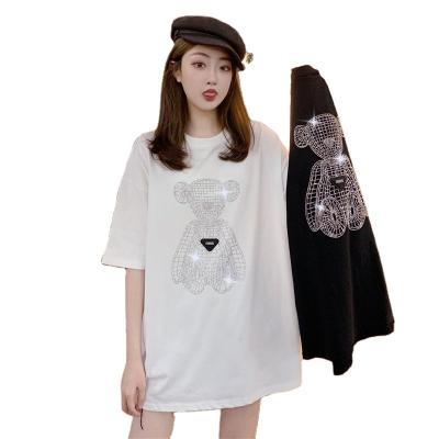 China Summer Leisure Heavy Industry Drill Short Sleeve T-shirt Bear Ironed QUICK DRY Bear Ironed Loose Large Size Women Can Wear for sale