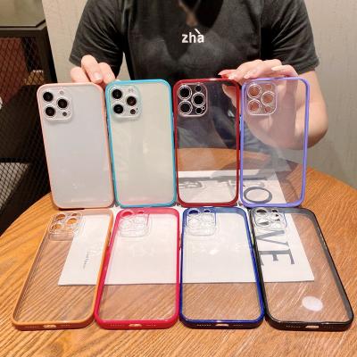 China Matte Frame Contrast Color Button Shockproof Clear Shockproof Phone Case For Iphone 13 Pro Max for sale