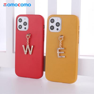 China Anti-fall DIY Metal Letters Strap Phone Leather Covers For iPhone 12 Pro Max Phone 13 Case Leather for sale