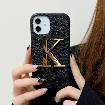 China Shockproof Personalize Name Pebble Letter Leather Phone Case For iPhone X/XR/XS/11/12/13PRO MAX Luxury Cover for sale