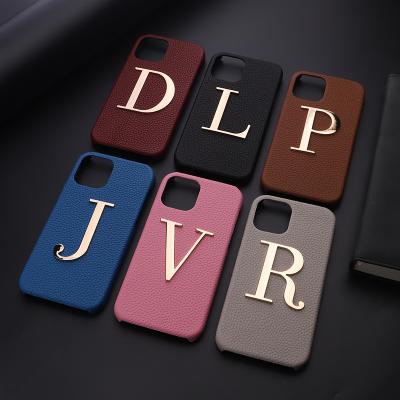 China Shockproof Dropshiping Personalized Initials Diy Letter Leather Phone Case for iphone 12 13 pro max for sale