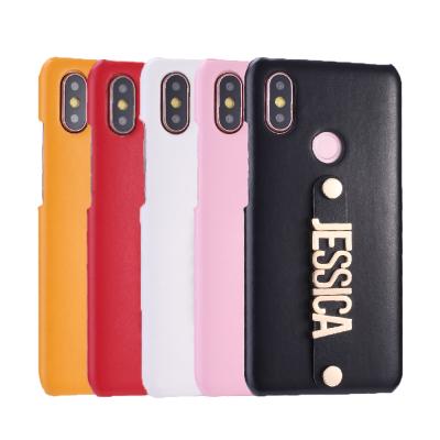 China Anti-fall For Xiaomi Redmi Custom Your Name Metal Letter Strap Leather For iphone Case for sale