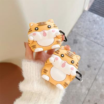 China 2021 New Cute Cute 3D Cartoon Tiger With Head Silicone Earphone Chain Case For Airpods 1 2 3 pro for sale