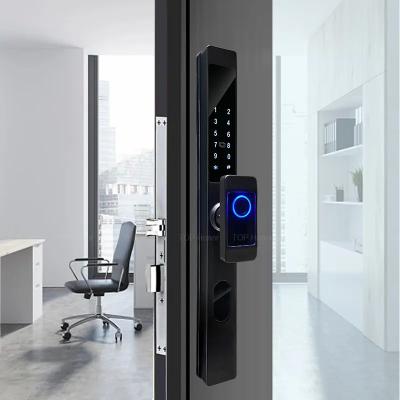 中国 Aluminium Alloy Glass Sliding Door Smart Lock Tuya IC Card Code Fingerprint For Office 販売のため