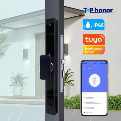 China Intelligent Tuya App Door Lock Fingerprint Card Code Key Bridge Cut Aluminium Alloy zu verkaufen