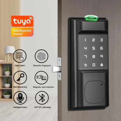 China Keyless Deadbolt Fingerprint Door Lock Tuya Bluetooth Biometric Code Card Unlock for sale