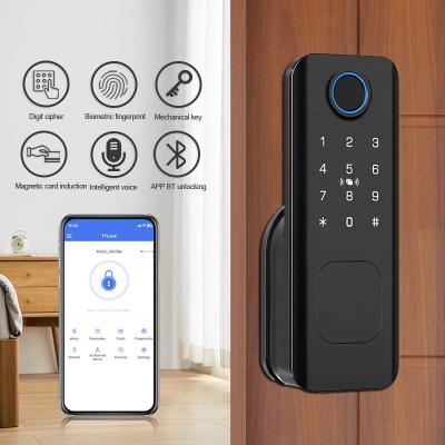 China TTLock Digital Code Card Fingerprint Deadbolt Door Lock Single Latch Aluminium Shell for sale