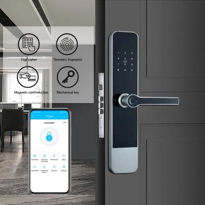 China Gray Aluminium Alloy Fingerprint Smart Door Lock Smartphone TTLock Handle Lock zu verkaufen