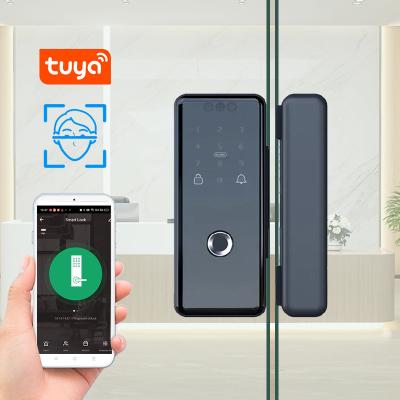 China 3D Face Tuya Glass Door Smart Lock Full Automatic Fingerprint Passcode IC Card for sale