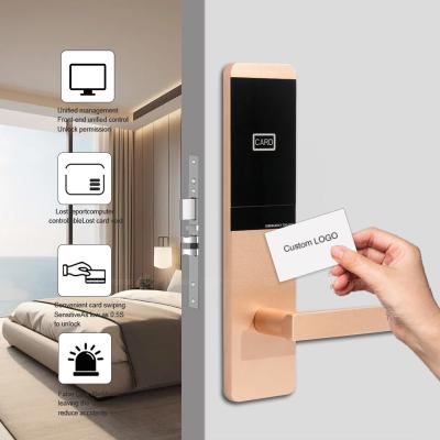 China TT Lock Smart Hotel Digital Door Lock Aluminium Alloy RFID Card Mechanical Key Access for sale