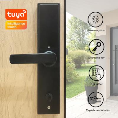 China Smart Face ID Front Door Lock Tuya Smartphone Ekey Fingerprint Code Card Access zu verkaufen