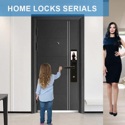 China Tuya Luxury Smart Door Lock Touch Panel Biometric Code Card Key Access Handle Lock zu verkaufen