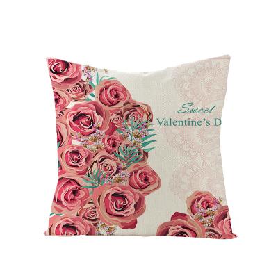 China 2021 Flower Rose Linen Sofa Decorative Cushion Breathable Cover For Home Decor Valentine's Day Tile Cases for sale