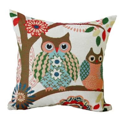 China Non-Toxic Car Sofa Decoration Pillowslip Pillow Covers Home Office Cotton Jacquard Pillowcases Owl Cushion Cover Embroidery Linen for sale