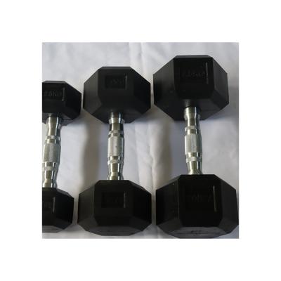 China Rubber + Cast Iron Factory Wholesale Weightlifting Hexagon Dumbbell Set Iron Rubber Coated Dumbbell for sale