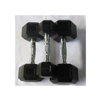 China Rubber + Weightlifting Wholesale Black Gym Dumbbell Cast Hex Rubber Dumbbell for sale