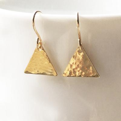 China Small CLASSIC Silver Triangle Earrings Edgy Hammered Gold Plated Drop Earrings Dangly Earrings for sale