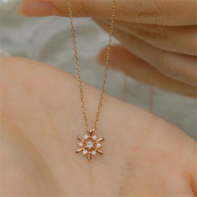 China Trendy Custom Made Women's Snowflake Jewelry Rose Gold Plated Design Pendant Necklace s925 for sale