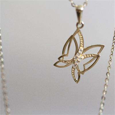 China FASHIONABLE Unique 3D Design Women Gold Plating Hollow Butterfly Sterling Silver Necklace for sale